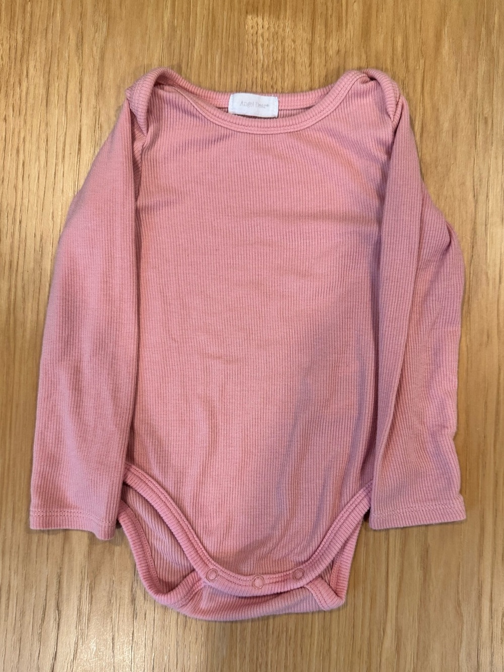 Angel Dear 6m Long-Sleeve Ribbed Pink Baby One-Piece Bodysuit
